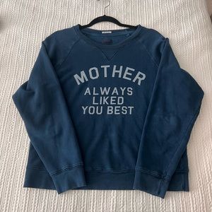 MOTHER Blue Crew Neck Sweater with Statement